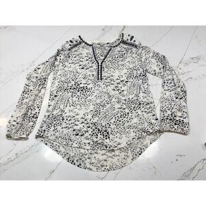 Lucky Brand Womens Long Sleeve Embroidered Tunic Top  Floral Print Size L